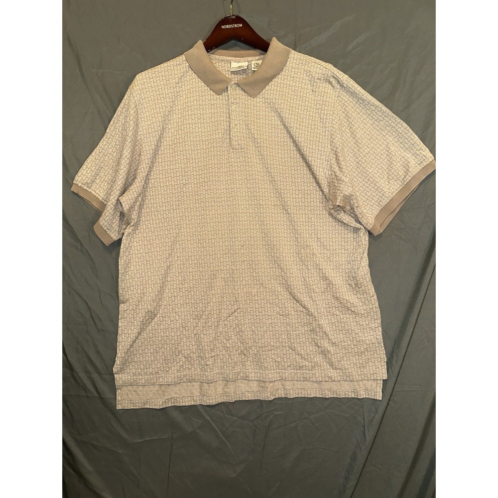 LL‎ Bean Men's Short Sleeve Polo Shirt Size XL Tall Beige Tan Khaki  Checkered